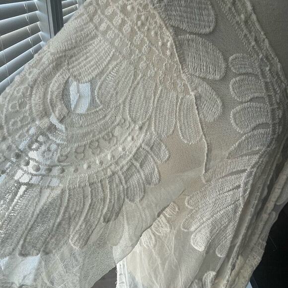 Rebellion Again Size Medium Crochet Sheer Kimono Duster Cream Ivory Boho - Picture 3 of 5